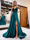 Royal Blue Lace Applique Prom Dresses With Slit Spaghetti Strap Evening Dress FD2920-prom dresses-Viniodress-Teal-Custom Size-Viniodress