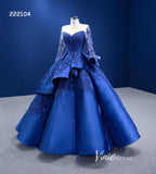 Royal Blue Long Sleeve Pageant Ball Gown Quince Dress 222104-Quinceanera Dresses-Viniodress-Viniodress