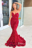 Royal Blue Mermaid Sequin Prom Dresses Strapless Evening Dress FD3311-prom dresses-Viniodress-Red-Custom Size-Viniodress