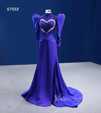 Royal Blue Sheath Pageant Dress Beaded Heart Formal Dresses with Sleeves 67552-prom dresses-Viniodress-Viniodress