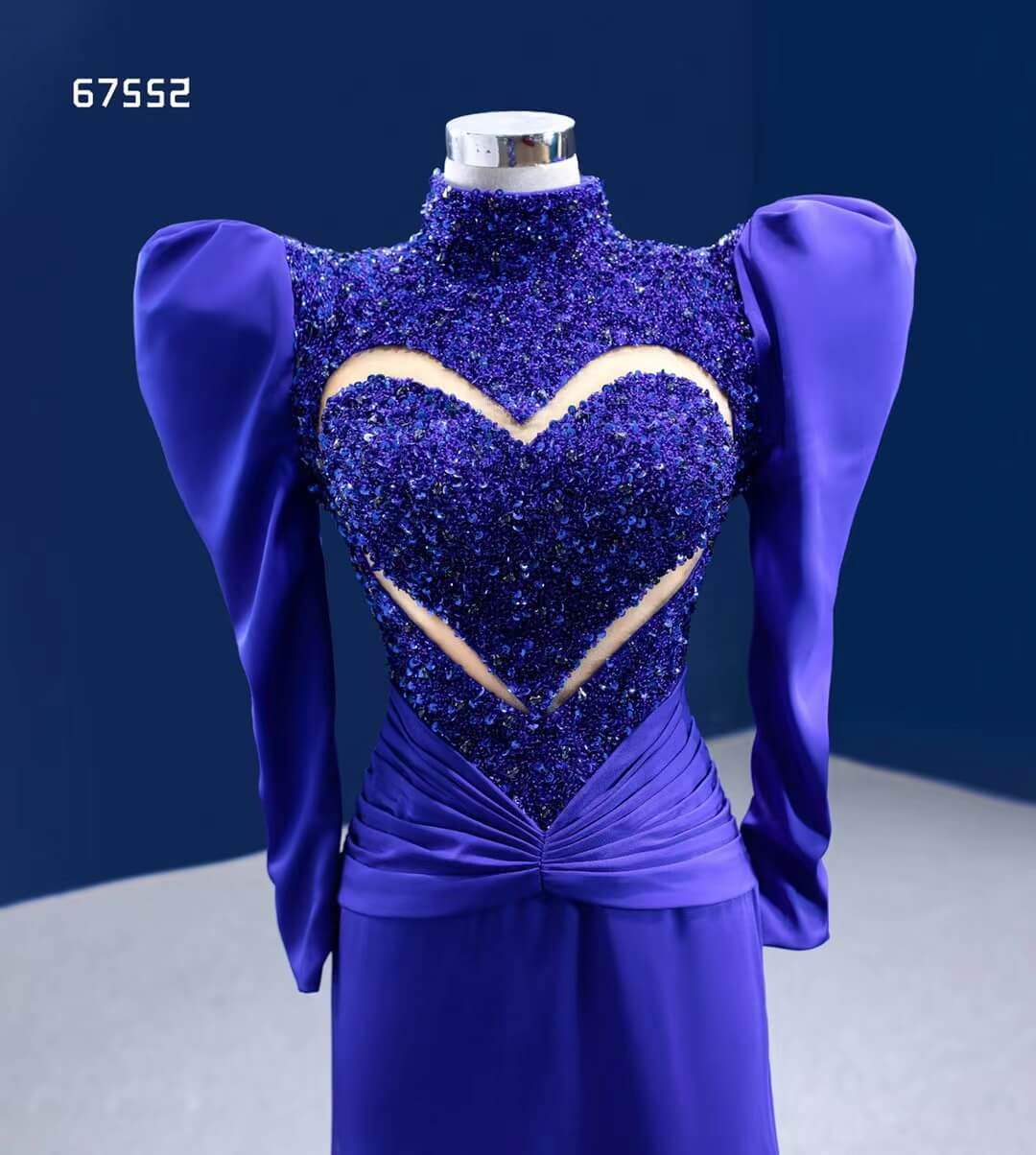 Royal Blue Sheath Pageant Dress Beaded Heart Formal Dresses with Sleeves 67552-prom dresses-Viniodress-Viniodress