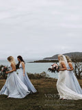 Rustic Wedding Light Blue Long Bridesmaid Dresses with Slit VB1027B-bridesmaid dresses-Viniodress-Viniodress