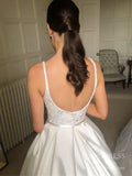 Scoop Neck Low Back Satin Wedding Dresses with Pockets VW1865-wedding dresses-Viniodress-Viniodress