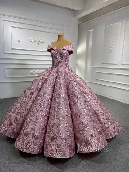 Sequin Floral Ball Gown Dusty Rose Quinceanera Dresses 66590 viniodress-Quinceanera Dresses 2025 -Viniodress-Dusty Rose-Custom Size-
