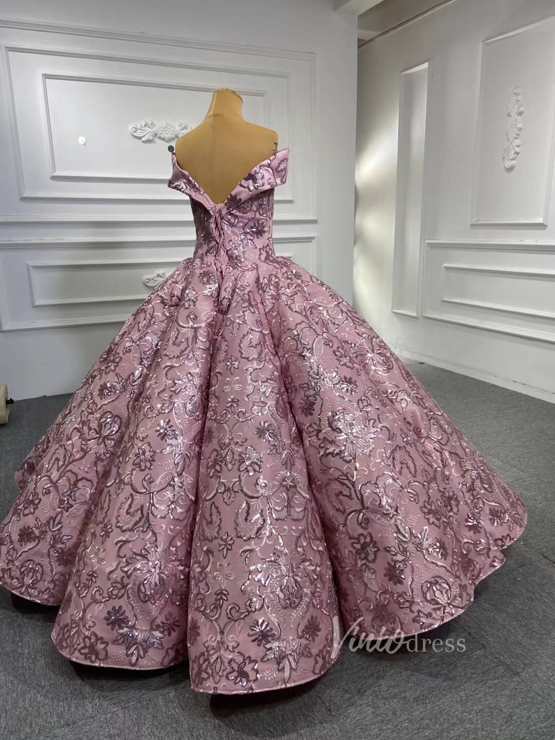 Sequin Floral Ball Gown Dusty Rose Quinceanera Dresses 66590 viniodress-Quinceanera Dresses 2025 -Viniodress-Dusty Rose-Custom Size-