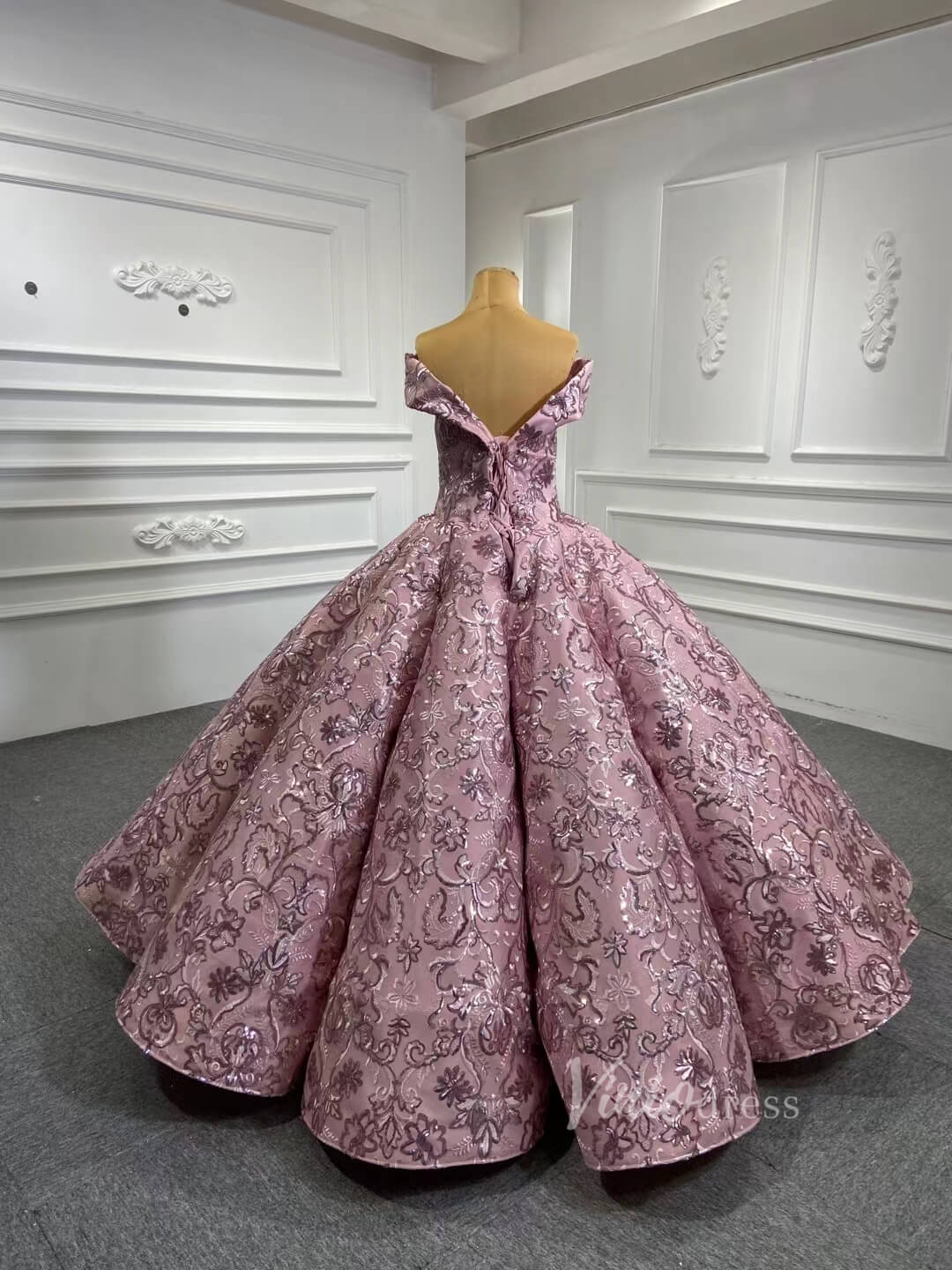 Sequin Floral Ball Gown Dusty Rose Quinceanera Dresses 66590 viniodress-Quinceanera Dresses 2025 -Viniodress-Dusty Rose-Custom Size-