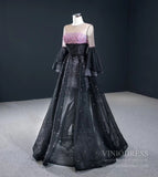 Sexy Black Prom Dresses Flare Sleeve Beaded Pink Formal Dress FD2440 viniodress-prom dresses-Viniodress-Viniodress