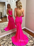 Sexy Bodycon Fuchsia Pink Mermaid Prom Dresses Backless FD2655
