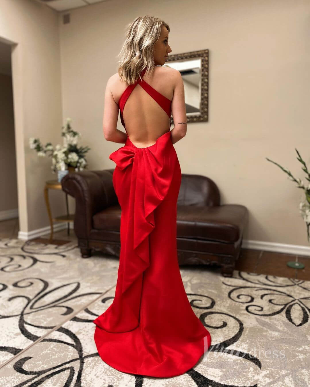 Sexy Open Back Red Mermaid Prom Dress with Slit FD2834-prom dresses-Viniodress-Red-Custom Size-Viniodress