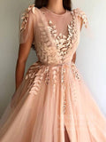 Sexy Thigh Split Blush Pink Long Prom Dresses with Slit FD1728-prom dresses-Viniodress-Viniodress