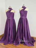 Sexy Thigh Split Deep Purple Satin Prom Dresses with Pockets FD1814-prom dresses-Viniodress-Viniodress