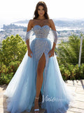 Sheath Beaded Prom Dresses with Slit Overskirt Evening Dress 20014-prom dresses-Viniodress-Viniodress