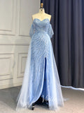 Sheath Beaded Prom Dresses with Slit Overskirt Evening Dress 20014-prom dresses-Viniodress-Light Blue-US 2-Viniodress