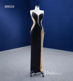 Sheath Black Formal Dresses Beaded Satin Pageant Gown 222110-prom dresses-Viniodress-Viniodress