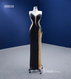 Sheath Black Formal Dresses Beaded Satin Pageant Gown 222110