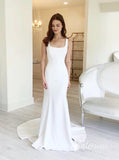Sheath Modern Satin Wedding Dresses Square Neck Bridal Gown VW2152