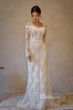 Sheath Off the Shoulder Lace Boho Wedding Dresses with Long leeves VW1074
