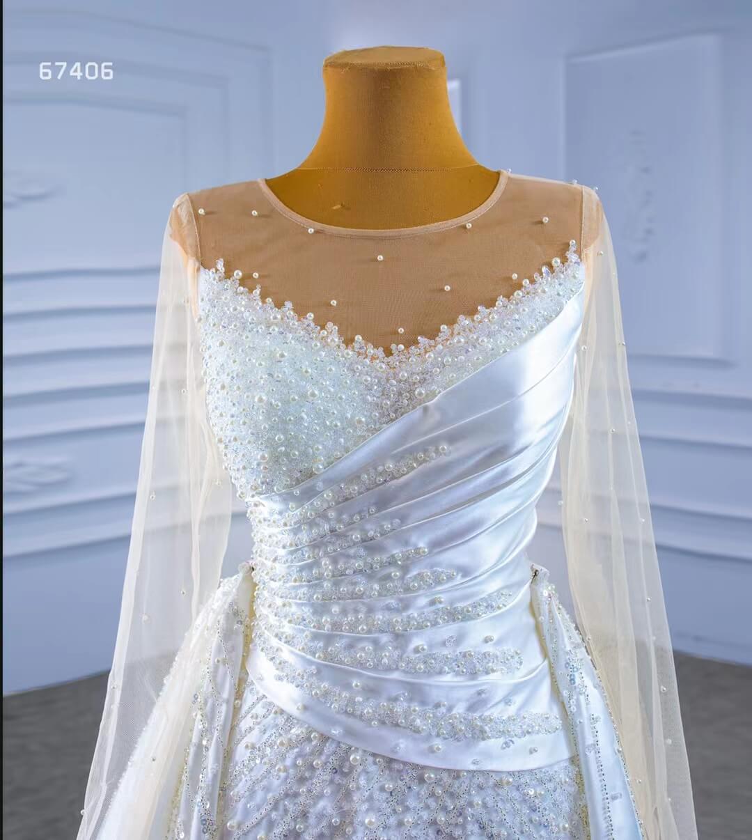Sheath Satin Wedding Dress with Overskirt Long Sleeve 67406 Viniodress-wedding dresses 2025 -Viniodress-Ivory-Custom Size-