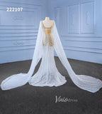 Sheer Modern Pearl Wedding Dresses with Extra Long Cape Sleeves 222107-wedding dresses-Viniodress-Viniodress