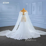 Vestidos de novia de perlas transparentes con mangas tipo capa 67544