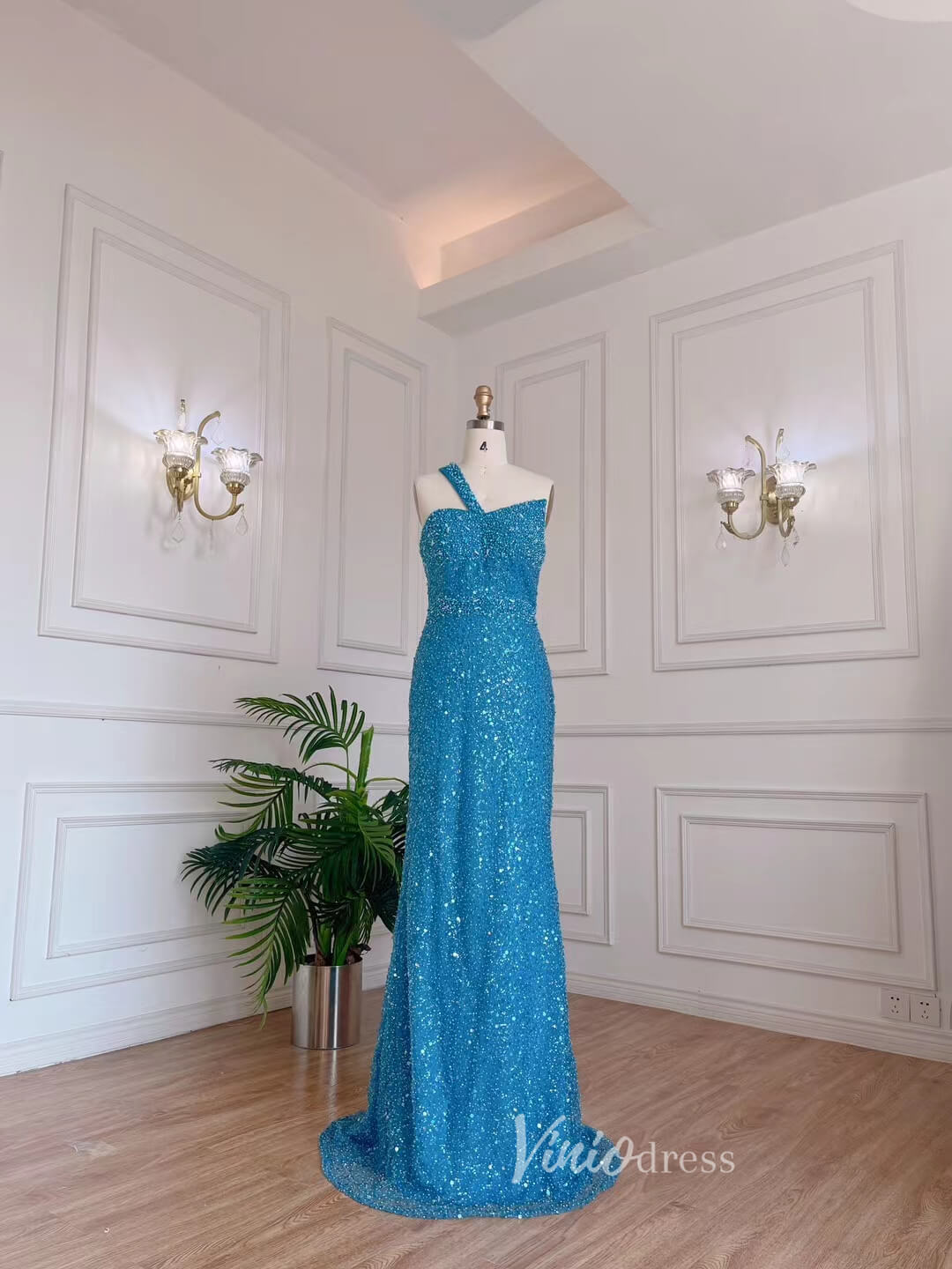 Shimmer Ocean Blue Prom Dresses Beaded Sequin Evening Dress 20074-prom dresses-Viniodress-Blue-US 2-Viniodress