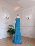 Shimmer Ocean Blue Prom Dresses Beaded Sequin Evening Dress 20074