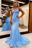 Shimmer Sequin Prom Dresses Mermaid Evening Dress Open Back FD3518
