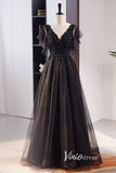 Shimmering Beaded Black Prom Dresses with V-Neck FD3538