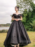 Shimmering Black Sequin Prom Dresses Off the Shoulder Debut Gown FD1977 viniodress