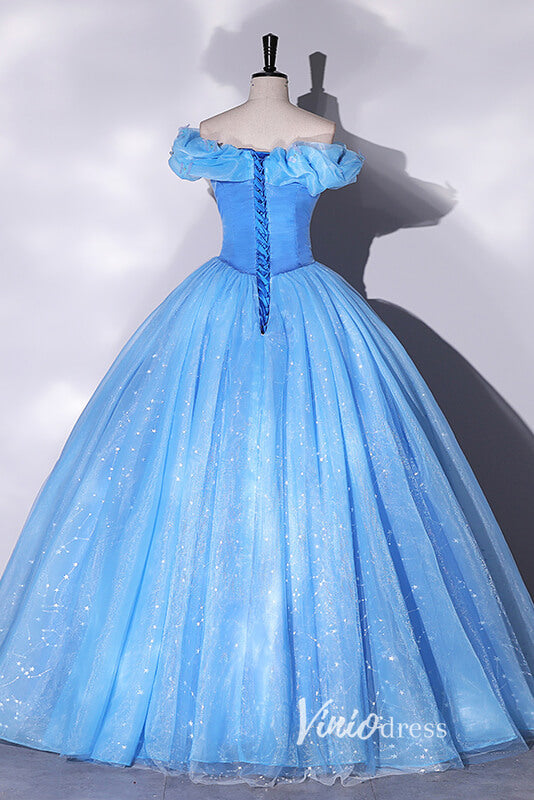 Shimmering Blue Off the Shoulder Quinceanera Dresses FD3541-prom dresses-Viniodress-Viniodress