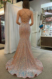 Shimmering Mermaid Sequin Prom Dress with Plunging Spaghetti Strap and Corset Back FD3492-prom dresses-Viniodress-Viniodress