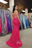 Shimmering Mermaid Sequin Prom Dress with Plunging Spaghetti Strap and High Slit FD3491-prom dresses-Viniodress-Viniodress