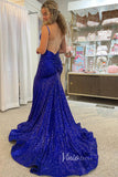 Shimmering Mermaid Sequin Prom Dress with Spaghetti Strap and High Slit FD3488-prom dresses-Viniodress-Viniodress