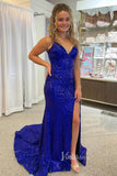 Shimmering Mermaid Sequin Prom Dress with Spaghetti Strap and High Slit FD3488
