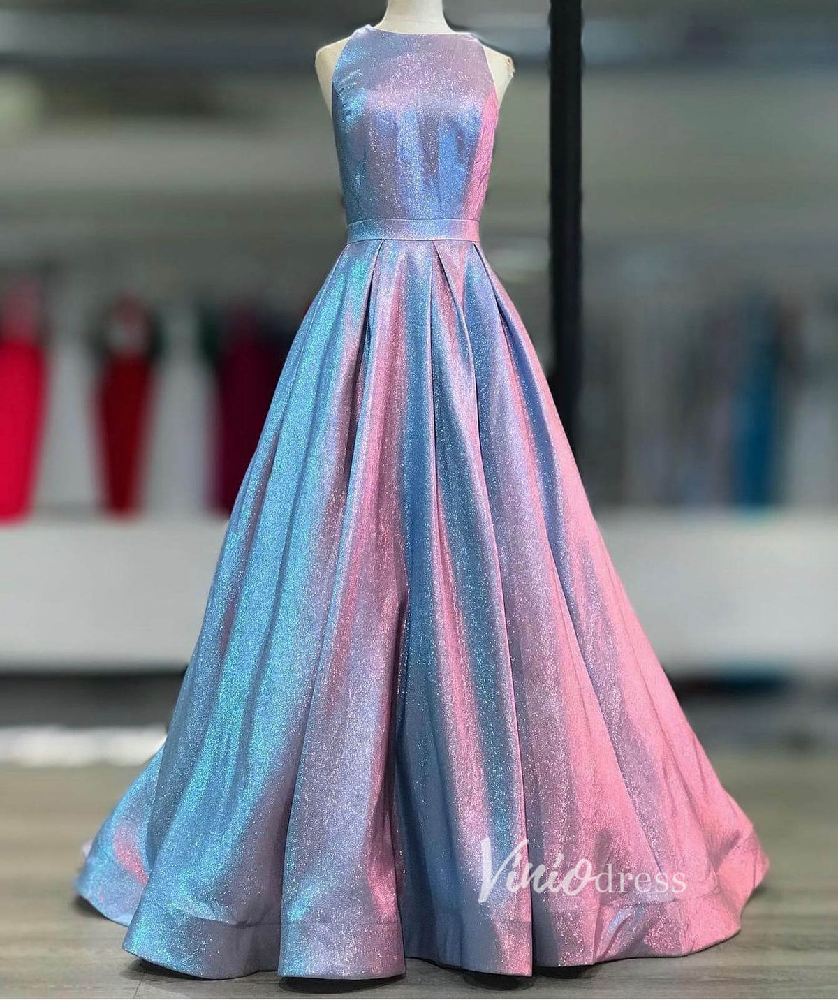 Shimmering Silver Blue Long Prom Dresses with Pockets FD2534D-prom dresses-Viniodress-Silver-Custom Size-Viniodress