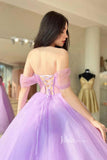 Shimmery Lilac Tulle Prom Dresses Off the Shoulder Ball Gowns FD1171-prom dresses-Viniodress-Viniodress