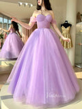 Shimmery Lilac Tulle Prom Dresses Off the Shoulder Ball Gowns FD1171