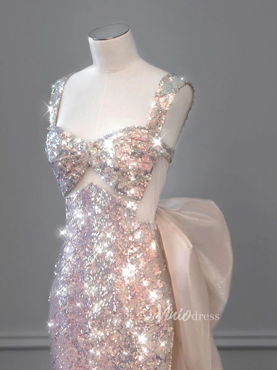 Shimmery Mermaid Prom Dresses with Removable Bow FD1185-prom dresses-Viniodress-Viniodress
