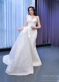 Shiny Beaded Mermaid Wedding Dress with Overskirt 67409