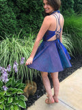 Shiny Blue Short Prom Dresses Crisscross Strap Homecoming Dress SD1243