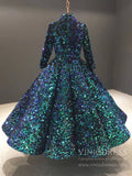 Shiny Green Midi Prom Dress with Sleeves 66991 High Neck-prom dresses-Viniodress-Viniodress