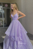 Shiny Lilac Long Prom Dresses Tiered Formal Dress with Strap FD2954-prom dresses-Viniodress-Viniodress