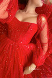 Shiny Star Party Dress Red Homecoming Dresses with Long Sleeve FD1639-homecoming dresses-Viniodress-Viniodress