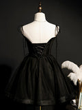 Short Black Homecoming Dresses SpaghettiStrap V-neck Cocktail Dress SD1375-Homecoming Dresses-VINIODRESS-Viniodress