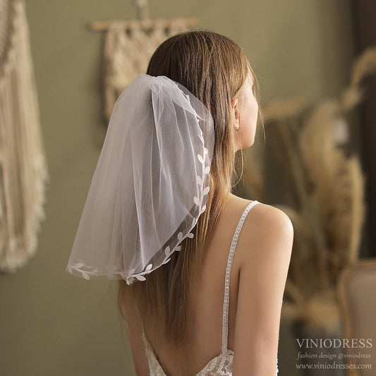 Short Bridal Veil Lacy Appliqued-Accessories 2025 -Viniodress-Ivory-