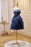 Short Ruffle Party Dress Blue Homecoming Dresses SD1403-homecoming dresses-Viniodress-Viniodress