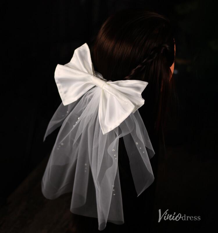 Short Satin Bow Veil for Bride Viniodress AC1311-Bridal Veil 2025 -Viniodress-Ivory-