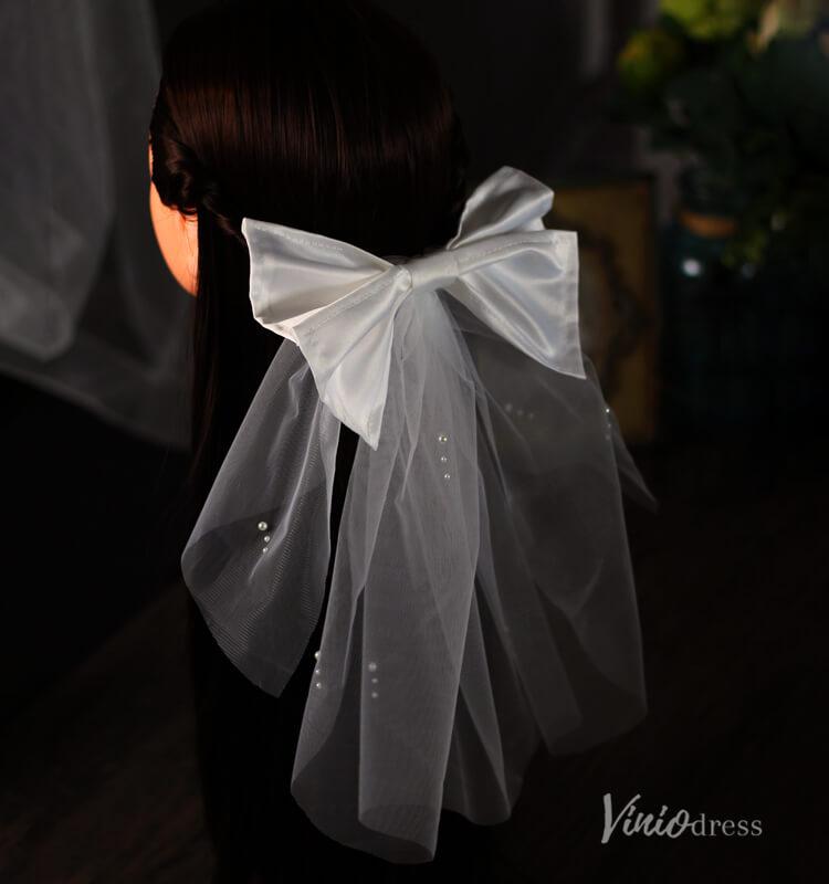 Short Satin Bow Veil for Bride Viniodress AC1311-Bridal Veil 2025 -Viniodress-Ivory-