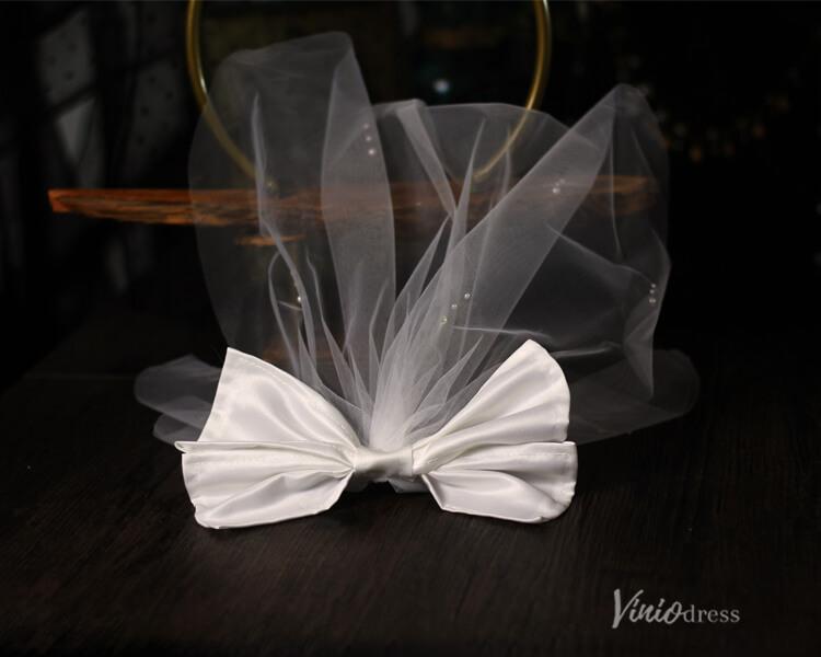 Short Satin Bow Veil for Bride Viniodress AC1311-Bridal Veil 2025 -Viniodress-Ivory-