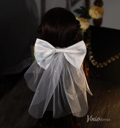 Short Satin Bow Veil for Bride Viniodress AC1311-Bridal Veil 2025 -Viniodress-Ivory-
